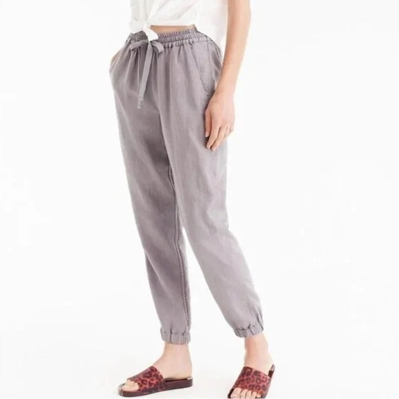J Crew Point Sur Jogger Pants Seaside Linen Lyocell Drawstring Gray Tan Size 2 - Picture 1 of 12